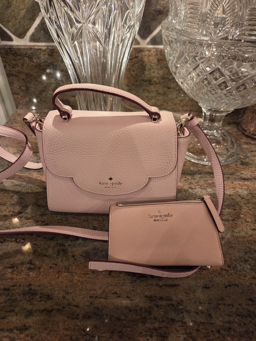 Kate Spade Light Pink Leather Top-Handle Crossbody with Wristlet